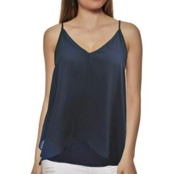 Navy blue chiffon overlay camisole by Green Envelope, Size small Fly Away top - Picture 1 of 8